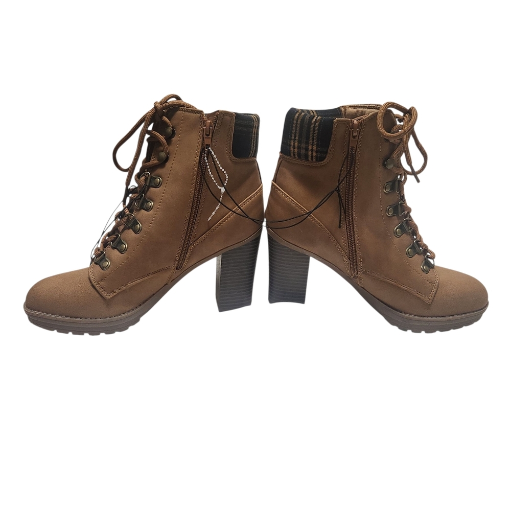 Andiamo Lace-Up Boots Women’s 8.5M Brown Plaid Trim Boho Chic NEW - Picture 11 of 13